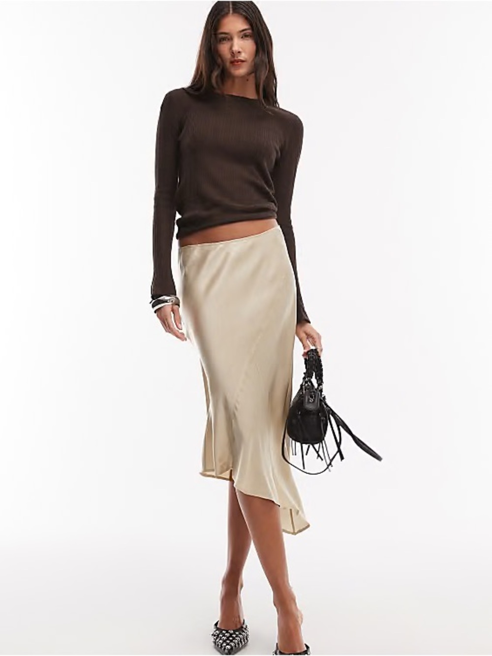 Frank and Oak The Asymmetrical Midi Skirt in Light Grey
